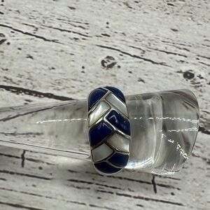 Women's Blue Lapis and White Mother of Pearl Inlay Ring